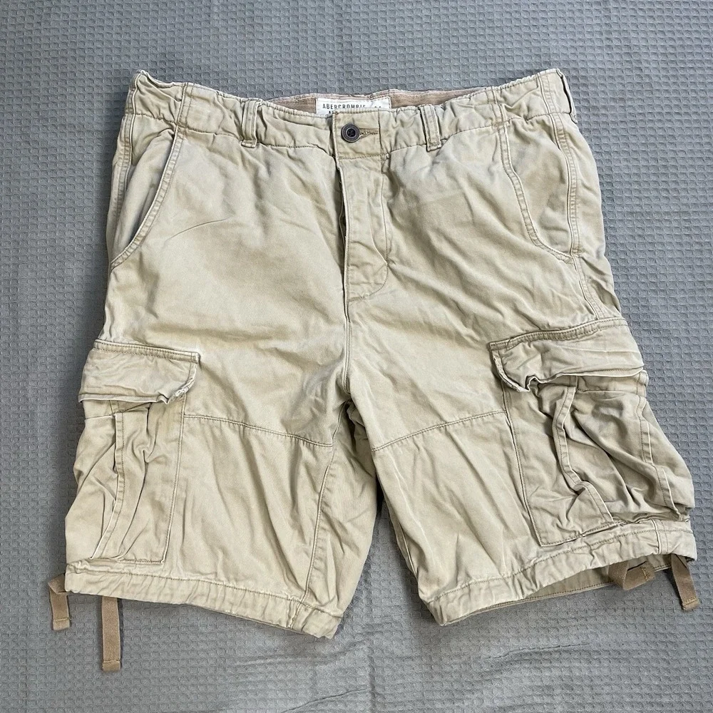 Vintage Abercrombie & Fitch Cargo Shorts 34 Men's Khaki Button Fly Drawstring